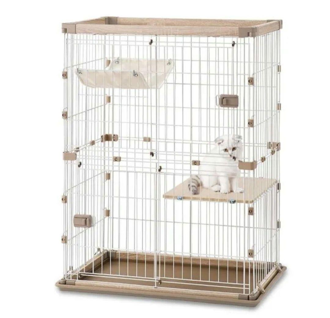アイリスオーヤマ 猫 ケージ ウッディ 2段 ライトナチュラル