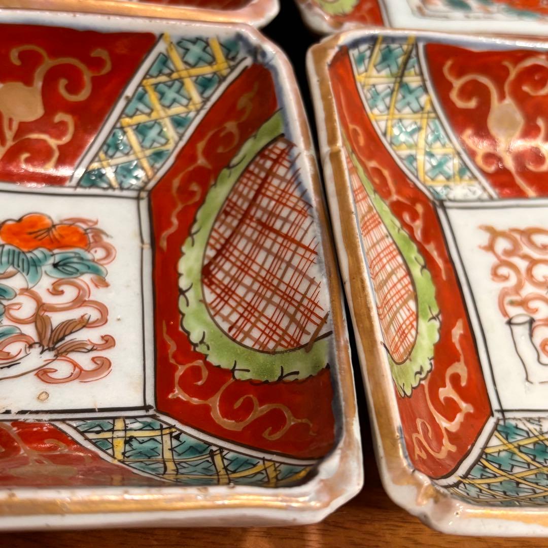 江戸時代　伊万里焼　赤絵　角皿　５枚　完品