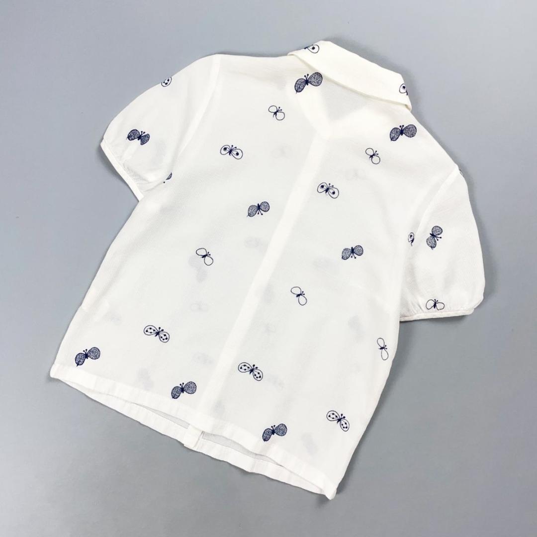 美品 ミナペルホネン 丸襟ブラウス 蝶々刺繍 ホワイト サイズ38*GD26