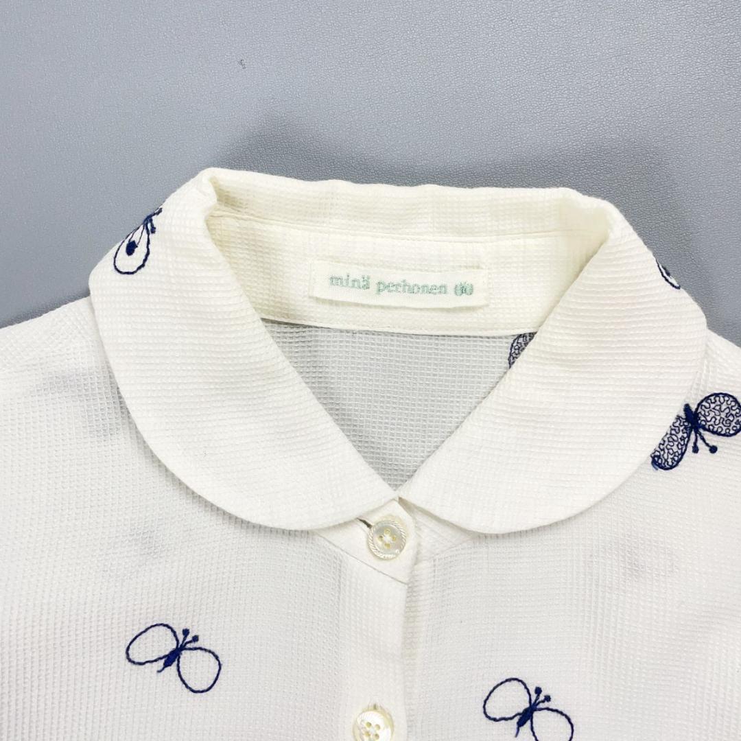 美品 ミナペルホネン 丸襟ブラウス 蝶々刺繍 ホワイト サイズ38*GD26