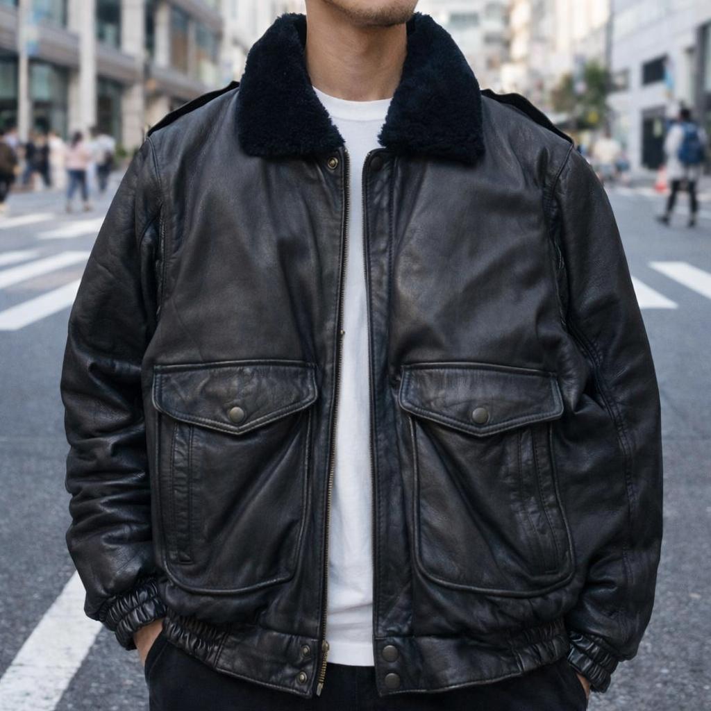 【ホヒ】ヴィンテージ フライトジャケット G-1 牛革 ライナー付 黒