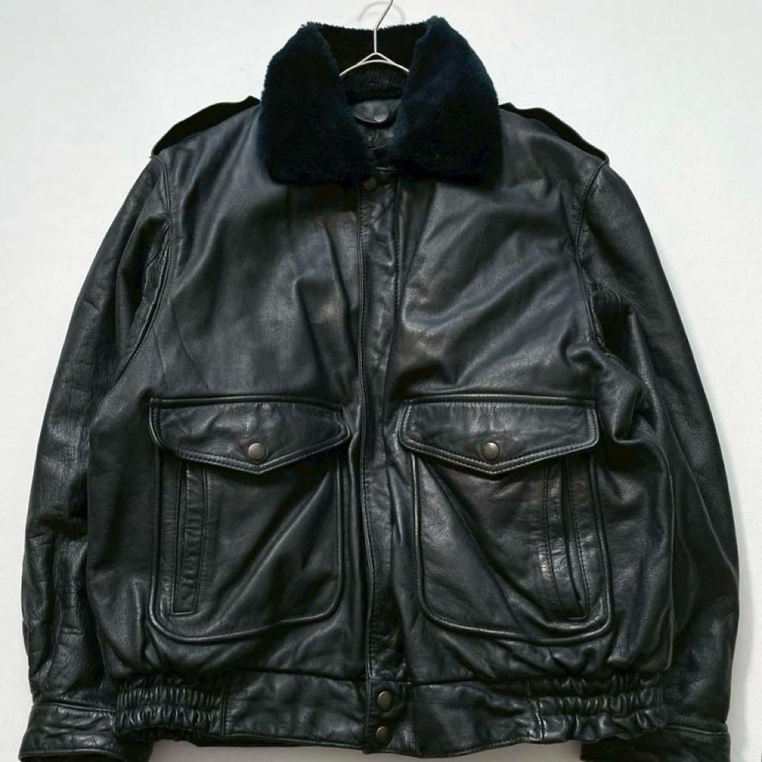 【ホヒ】ヴィンテージ フライトジャケット G-1 牛革 ライナー付 黒
