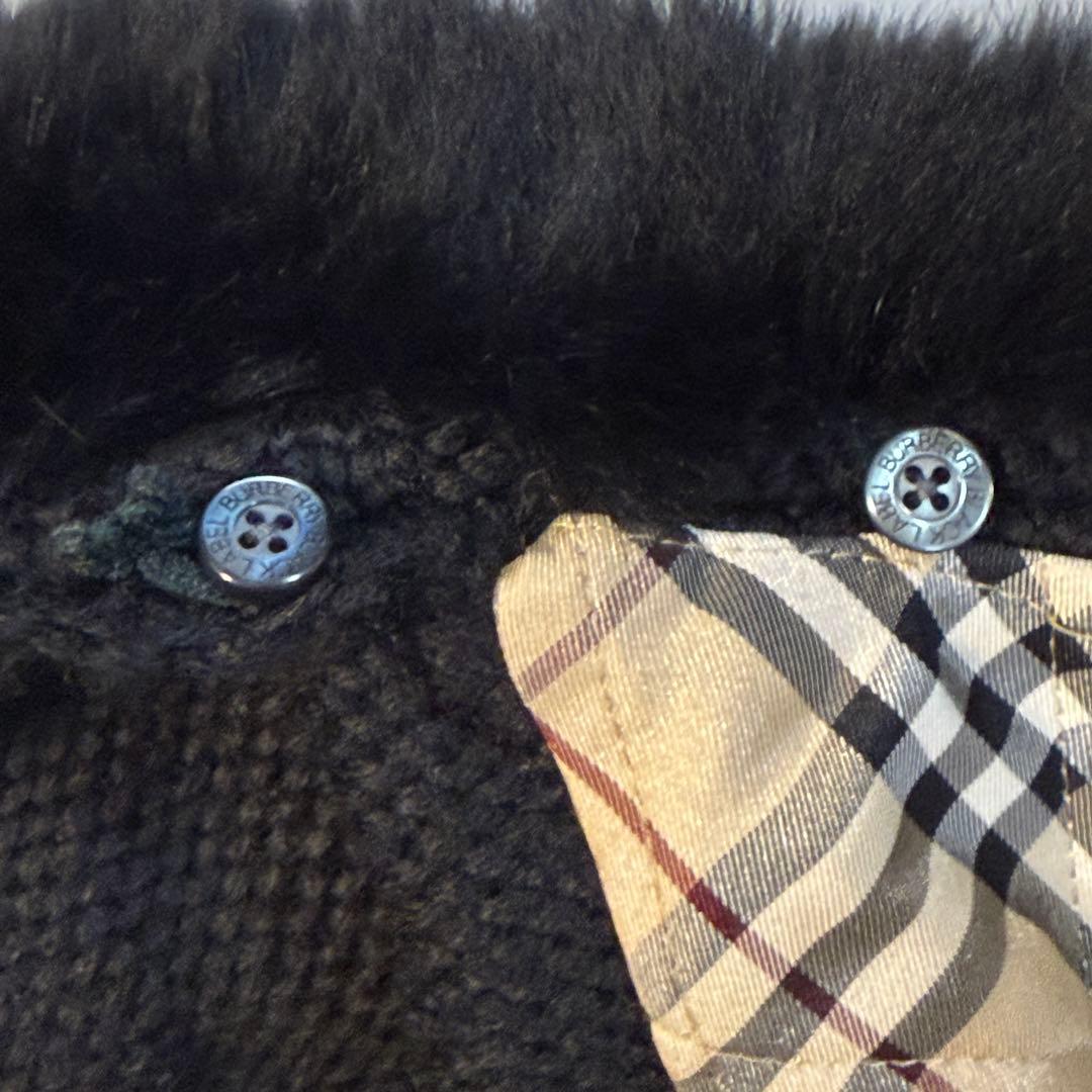 BURBERRY BLACK LABEL厚手ニットファー付 ノバチェック 黒 2