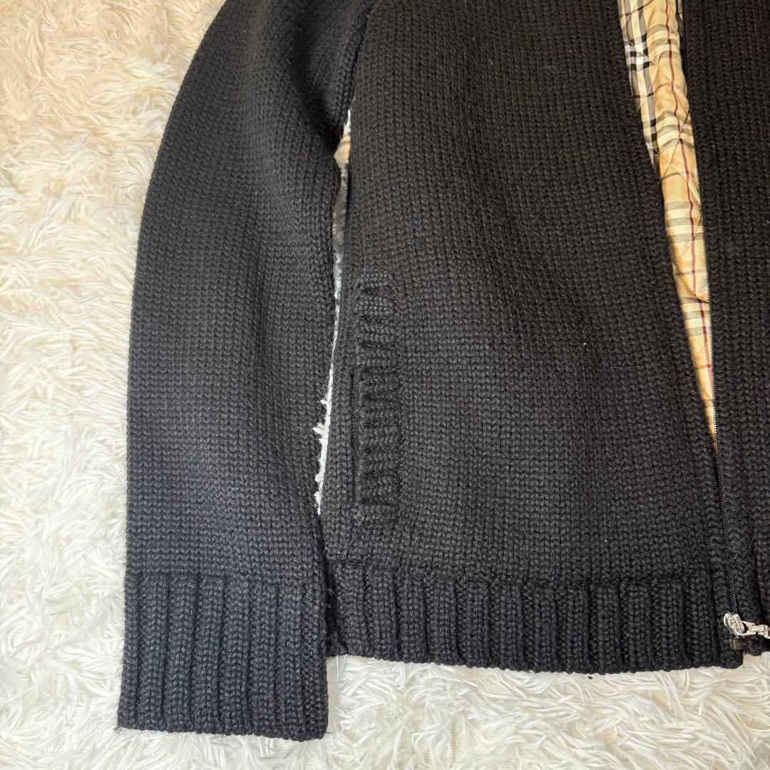 BURBERRY BLACK LABEL厚手ニットファー付 ノバチェック 黒 2