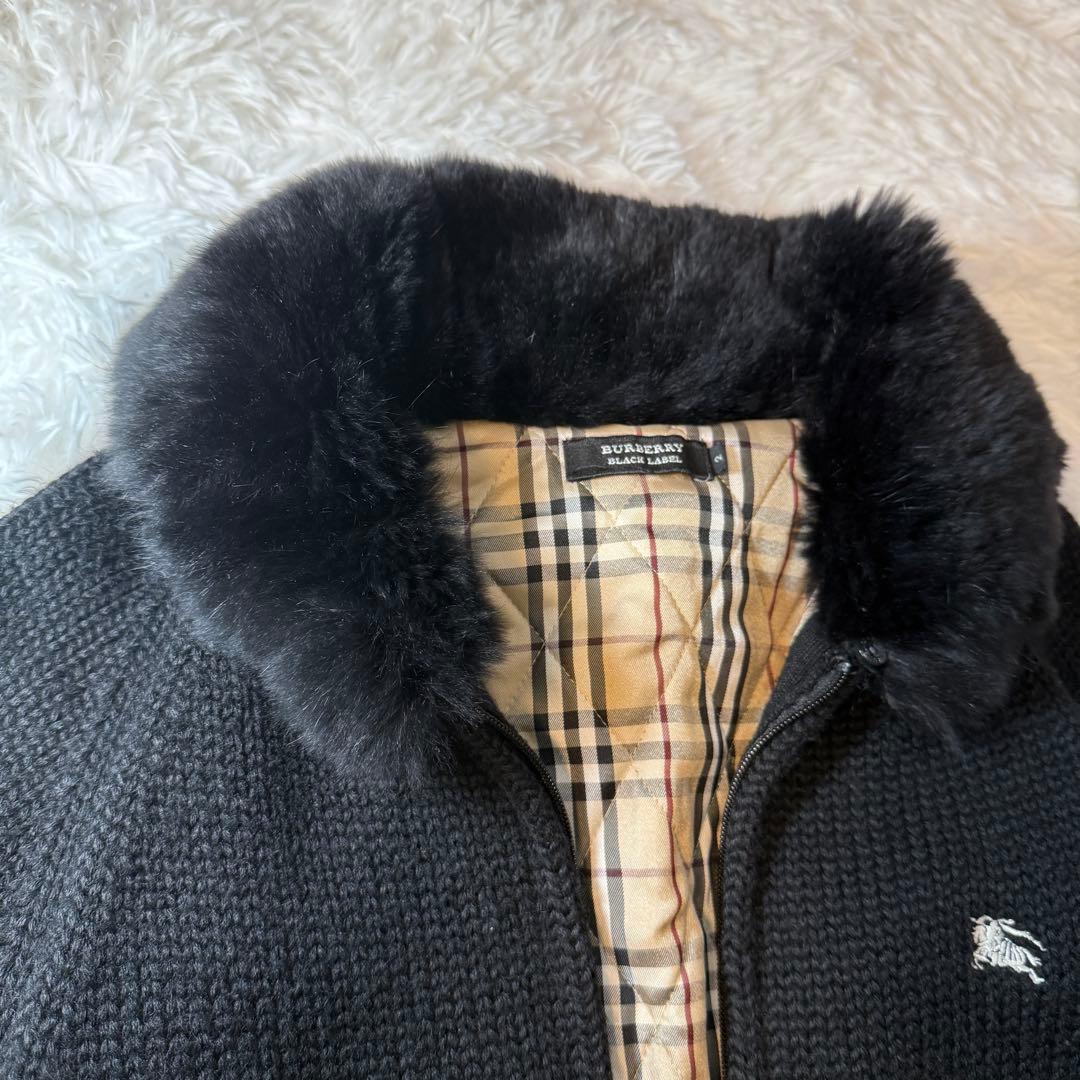 BURBERRY BLACK LABEL厚手ニットファー付 ノバチェック 黒 2