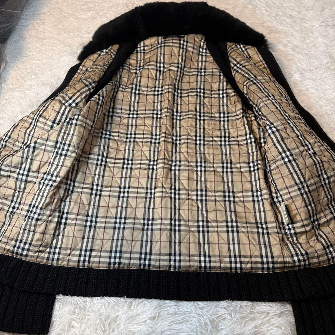 BURBERRY BLACK LABEL厚手ニットファー付 ノバチェック 黒 2