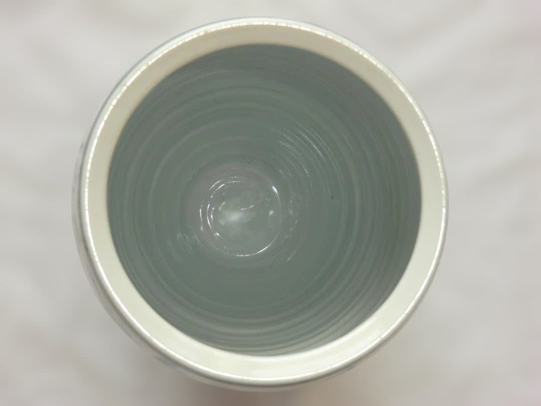 青と白の抽象デザインの陶器花瓶　松風栄一　木箱付き　京焼　染付　昭和