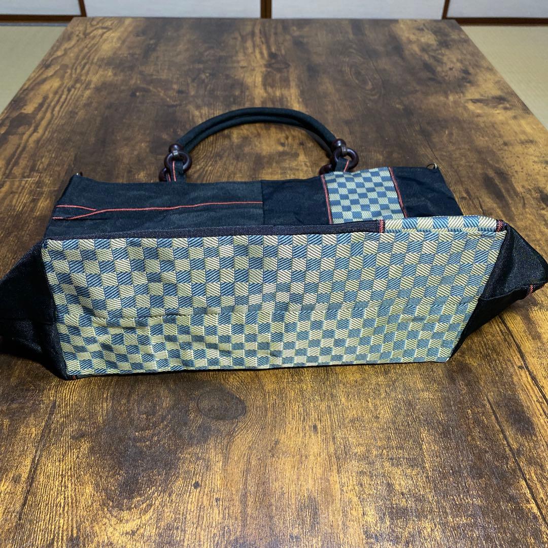 畳縁製デニム風トートバッグ