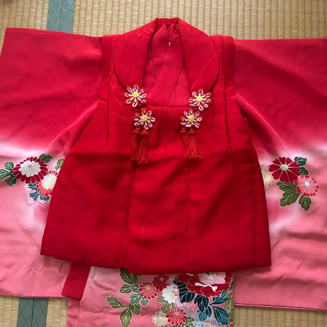 七五三 3歳 着物 被布 絹 三歳 赤 ピンク 753 子供着物