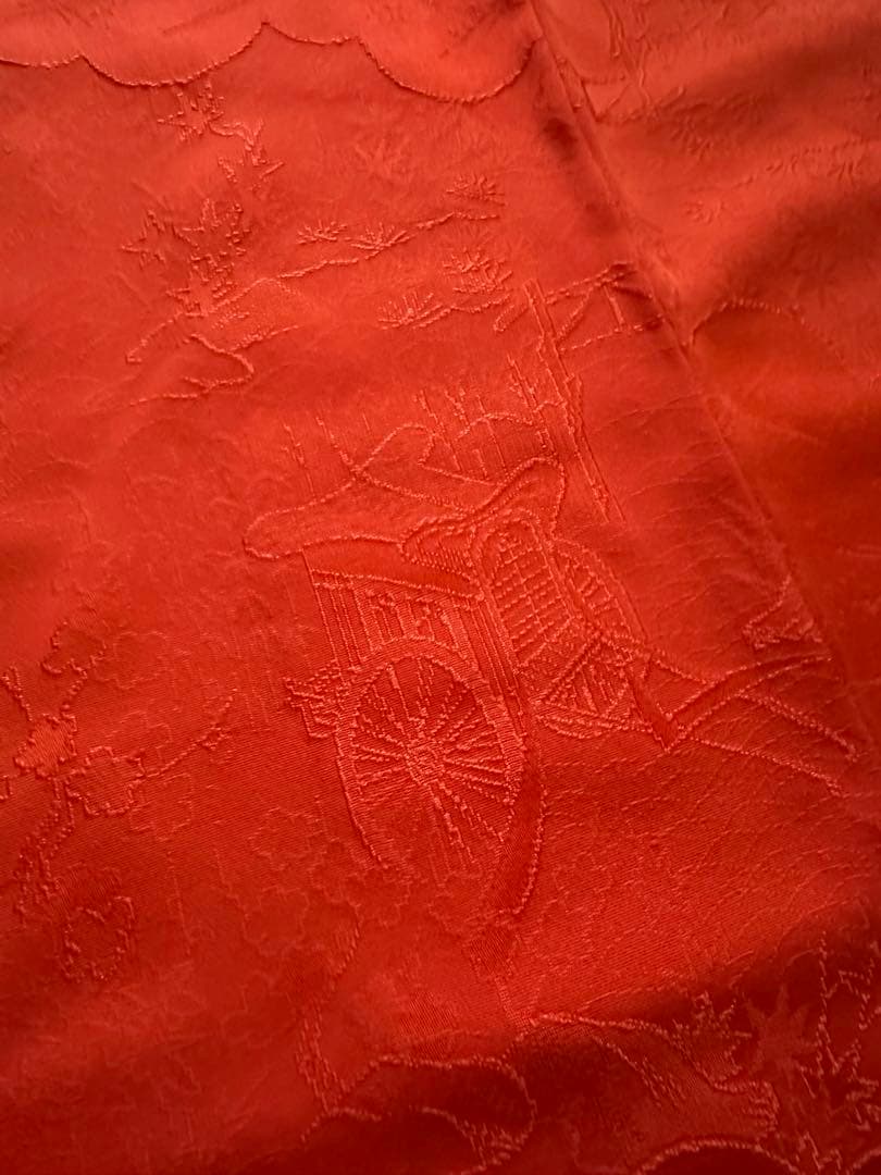 女の子 お祝い着 無地振袖 着物と帯のセット 十三詣り 七五三 アンティーク