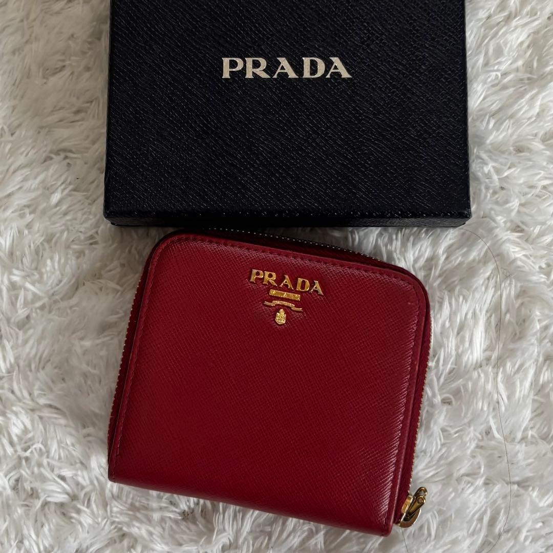 PRADA プラダ 付属品付き1ML036 二つ折り財布 サフィアーノ レッド