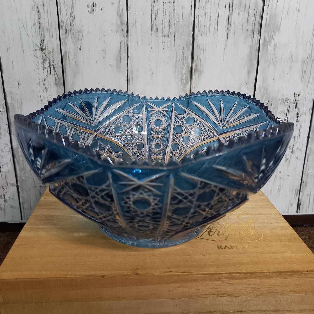 未使用【輸入品】フランス製　青色　クリスタル　カットガラス　ボール　切子ボール