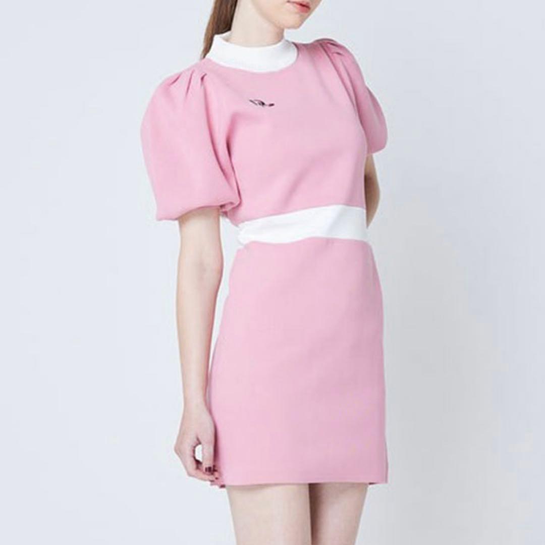 ドゥアヴニール 半袖パフスリーブバイカラーニットワンピース　DAO-23SS01