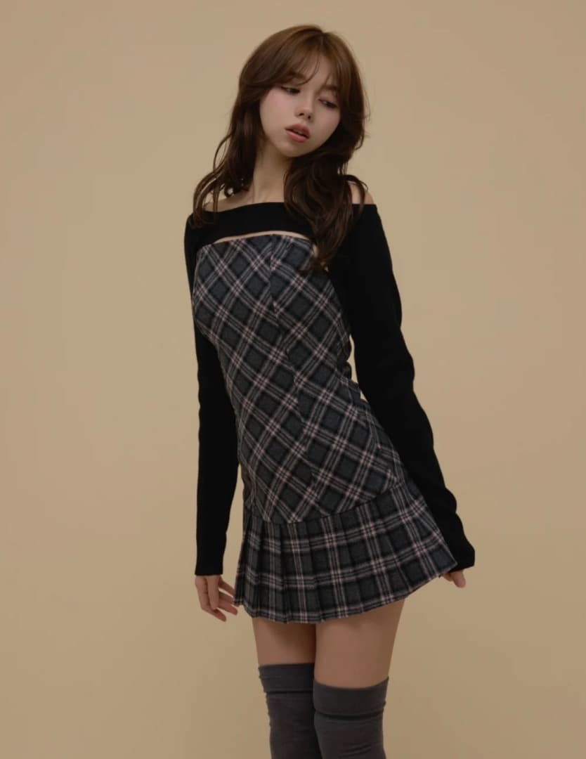 専用ページndmary Selena check mini dress gray