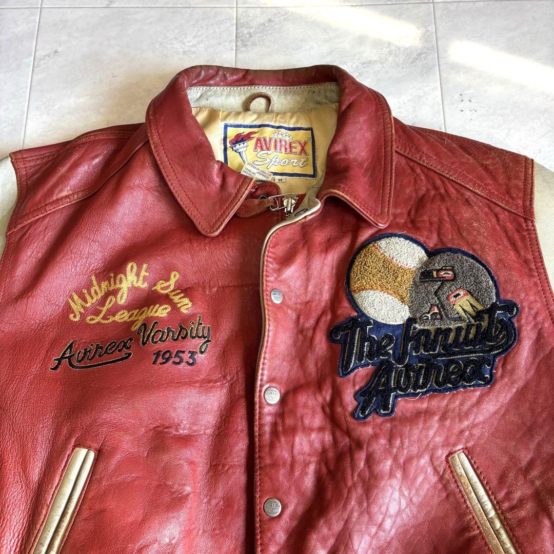 【超希少】アヴィレックス ラムレザージャケット スタジャン 羊革 刺繍 ワッペン