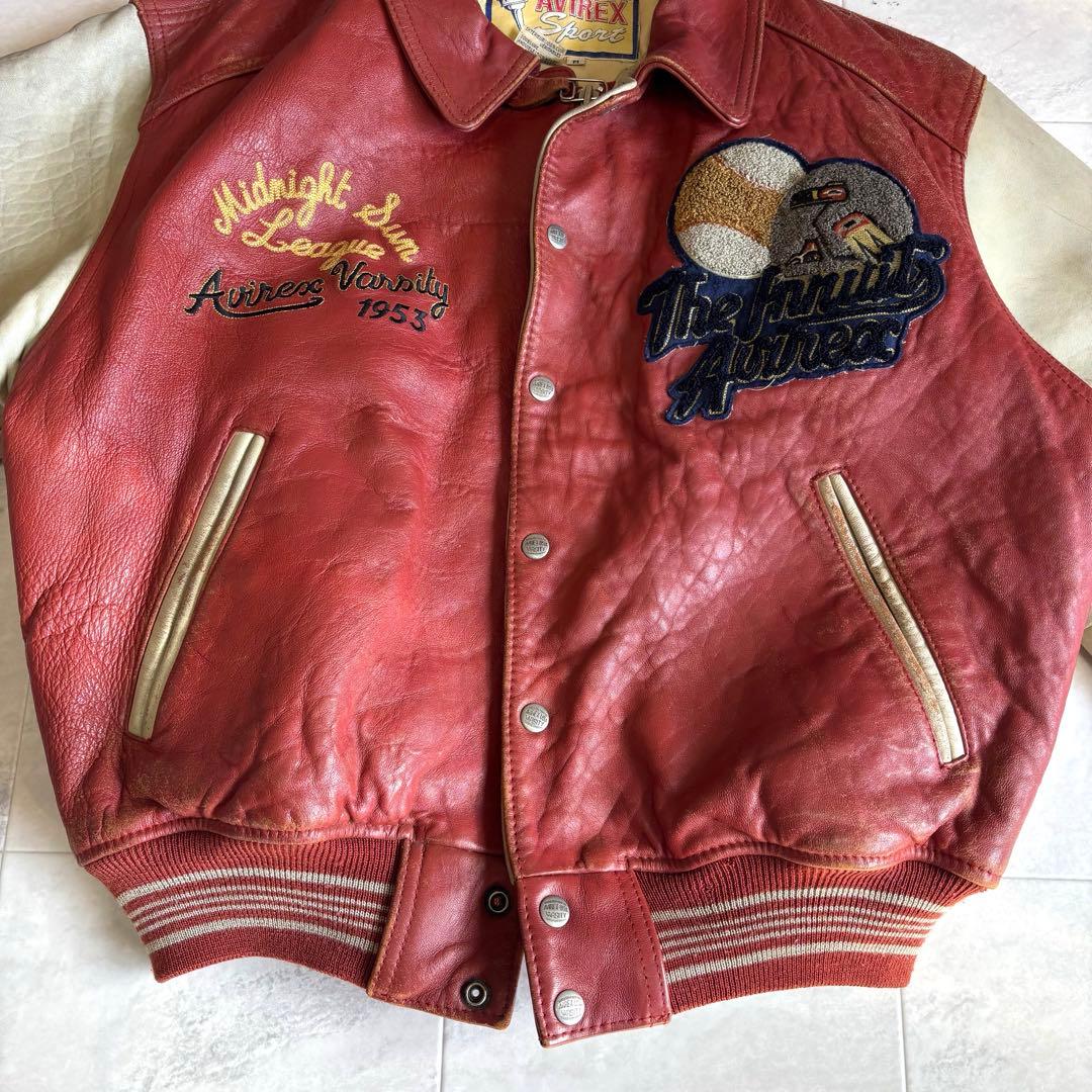 【超希少】アヴィレックス ラムレザージャケット スタジャン 羊革 刺繍 ワッペン