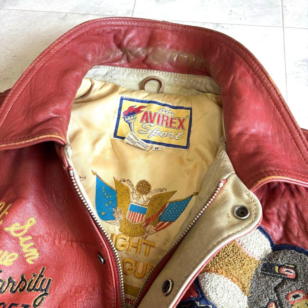 【超希少】アヴィレックス ラムレザージャケット スタジャン 羊革 刺繍 ワッペン