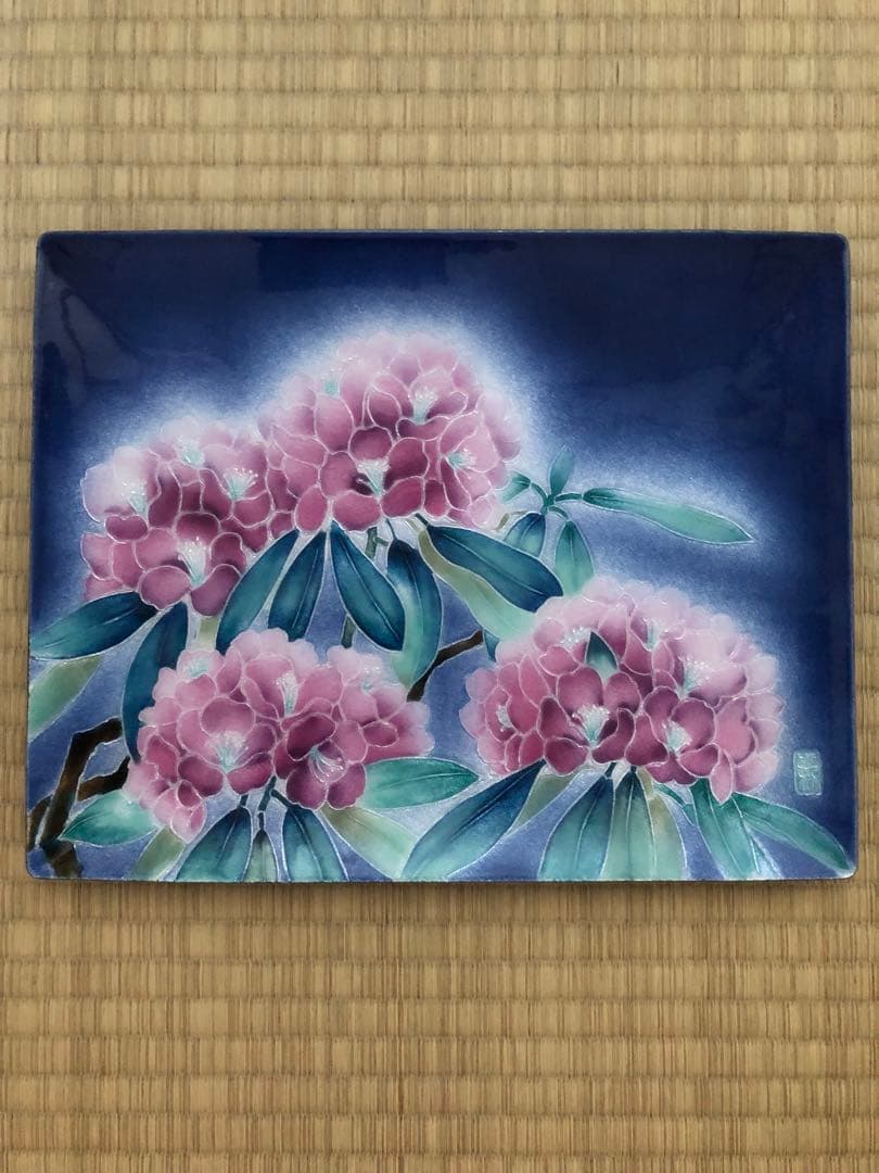 七宝焼　tutanka 花柄角皿　シャクナゲ