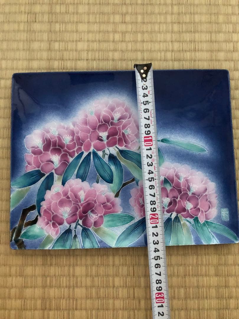 七宝焼　tutanka 花柄角皿　シャクナゲ