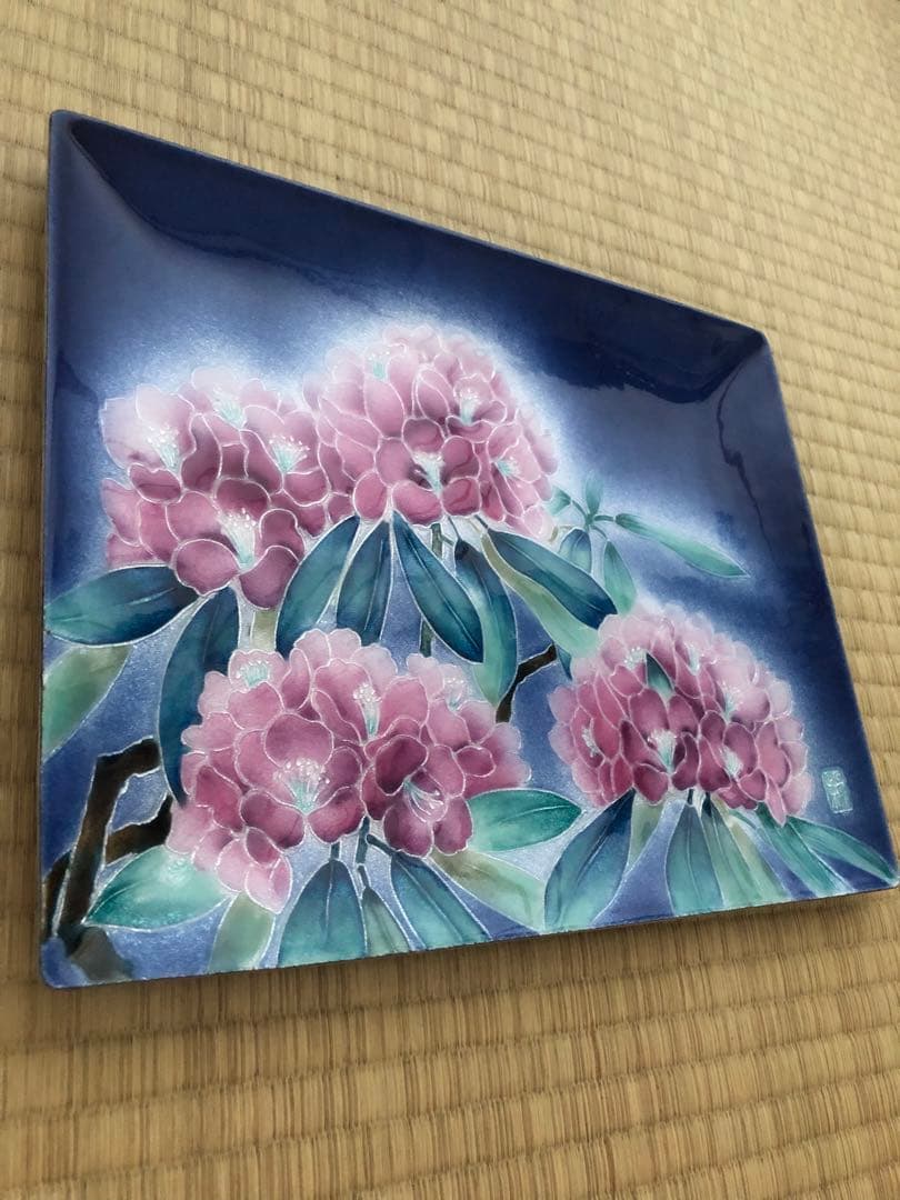 七宝焼　tutanka 花柄角皿　シャクナゲ