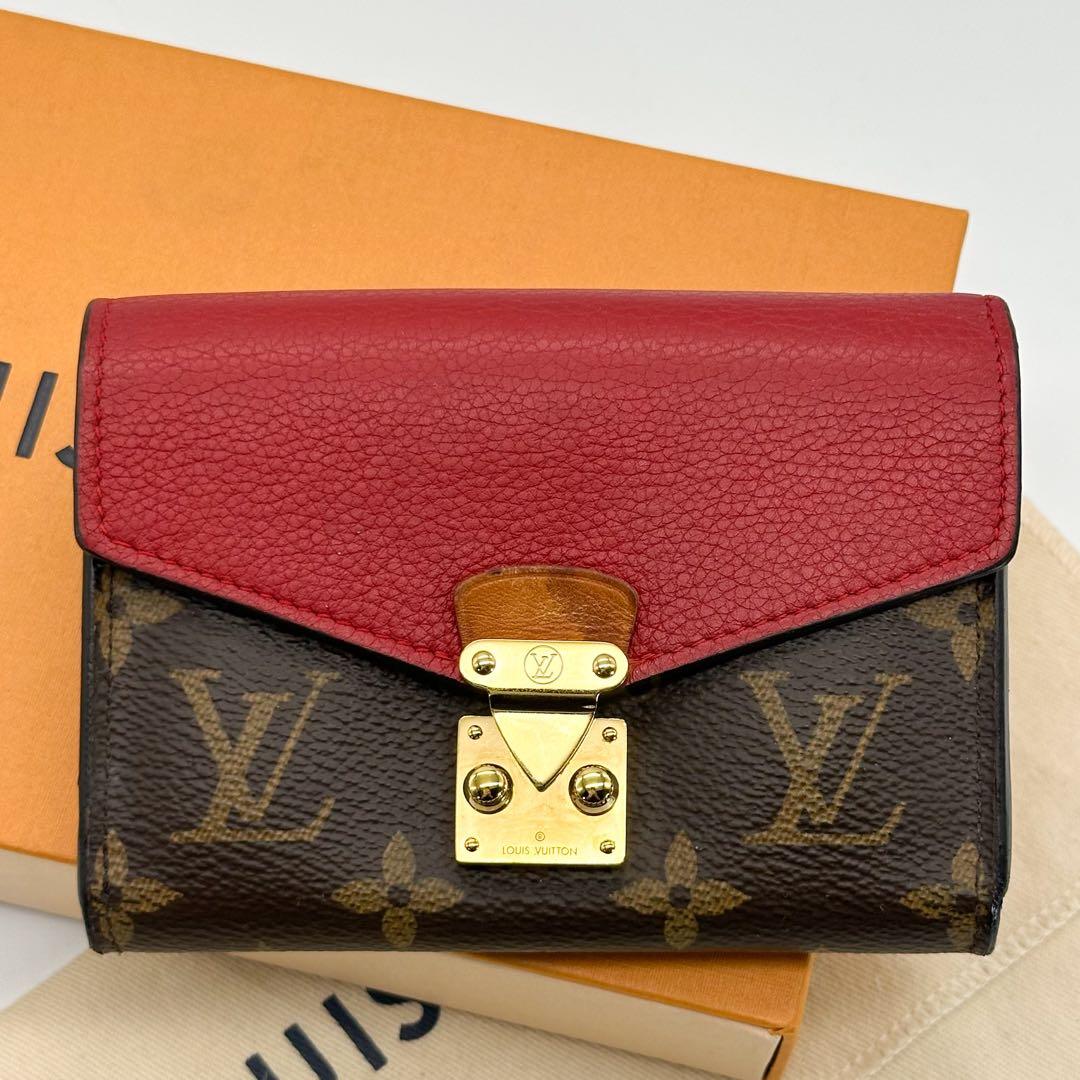 ルイヴィトン ポルトフォイユ パラス コンパクト レッド 三つ折り モノグラム