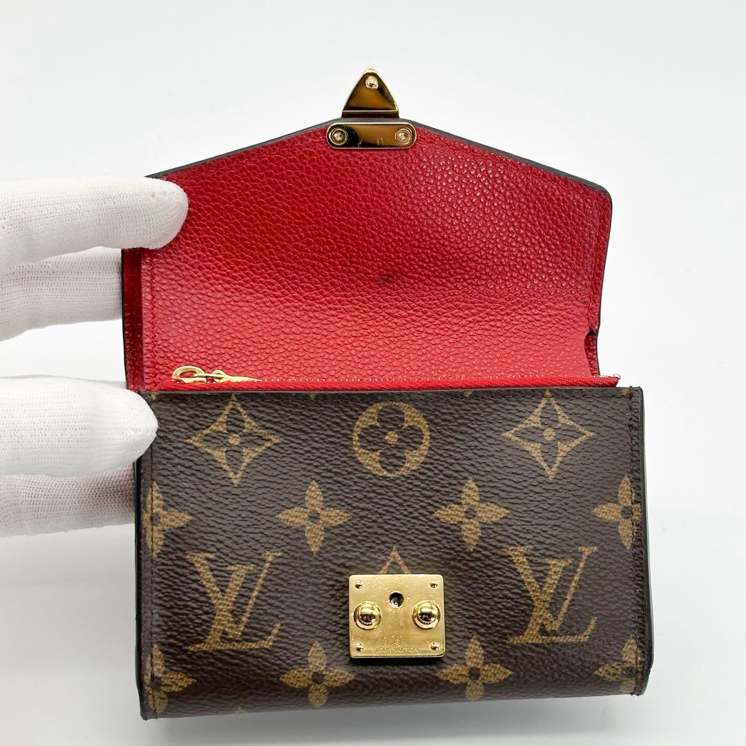 ルイヴィトン ポルトフォイユ パラス コンパクト レッド 三つ折り モノグラム
