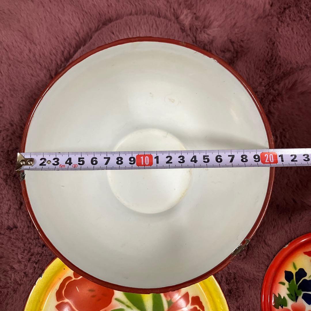 花柄ボウルセット 蓋付き 大中　ホーロー　アンティーク　ビンテージ