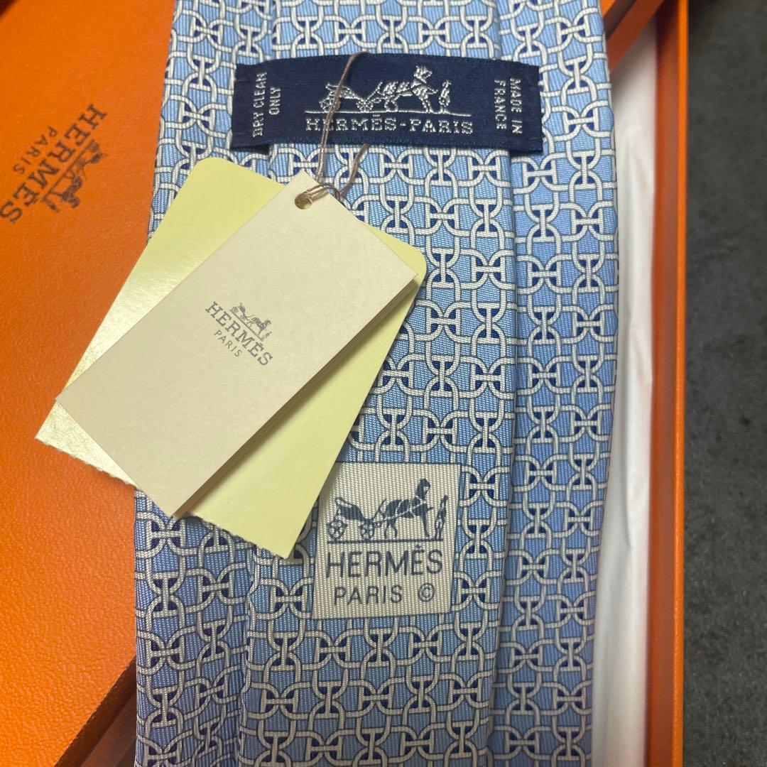 ❣️新品未使用タグ付❣️エルメス HERMES シルクタイ　H柄　ブルー　水色