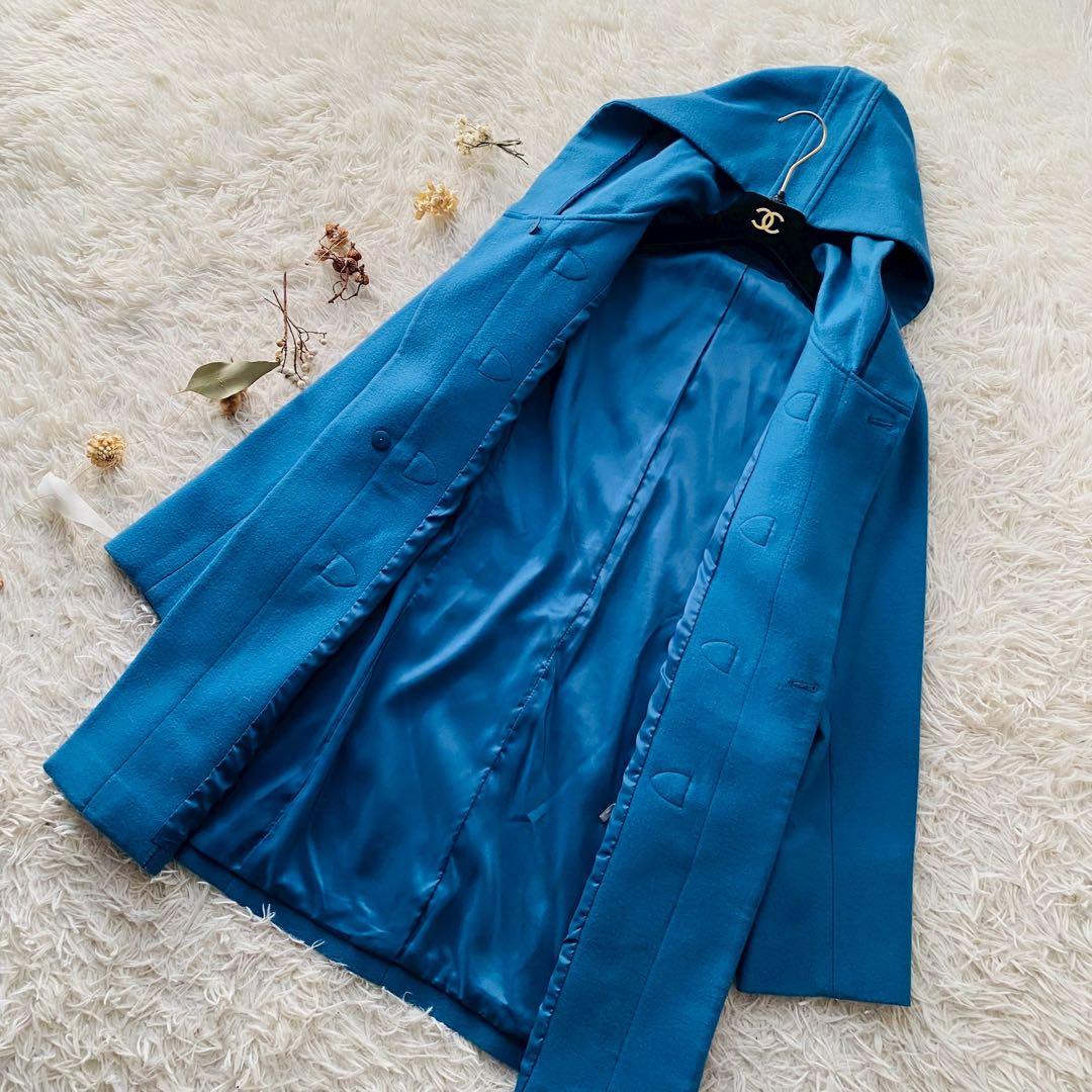 ダーマコレクション●美品●ウール100% ロングダッフルコート 牛革トグル釦 M