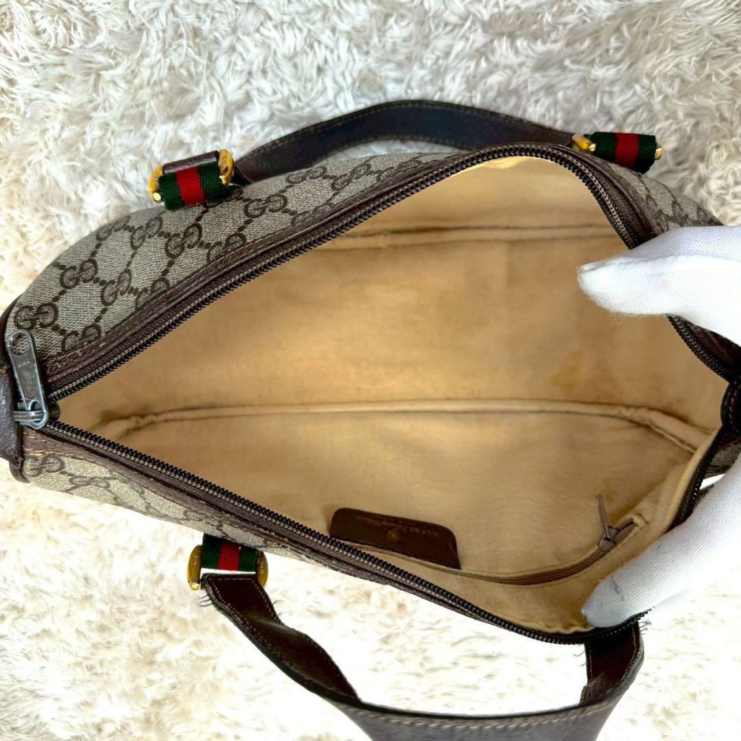 【美品】グッチ ミニボストンバッグ ベージュ スプリーム シェリーライン