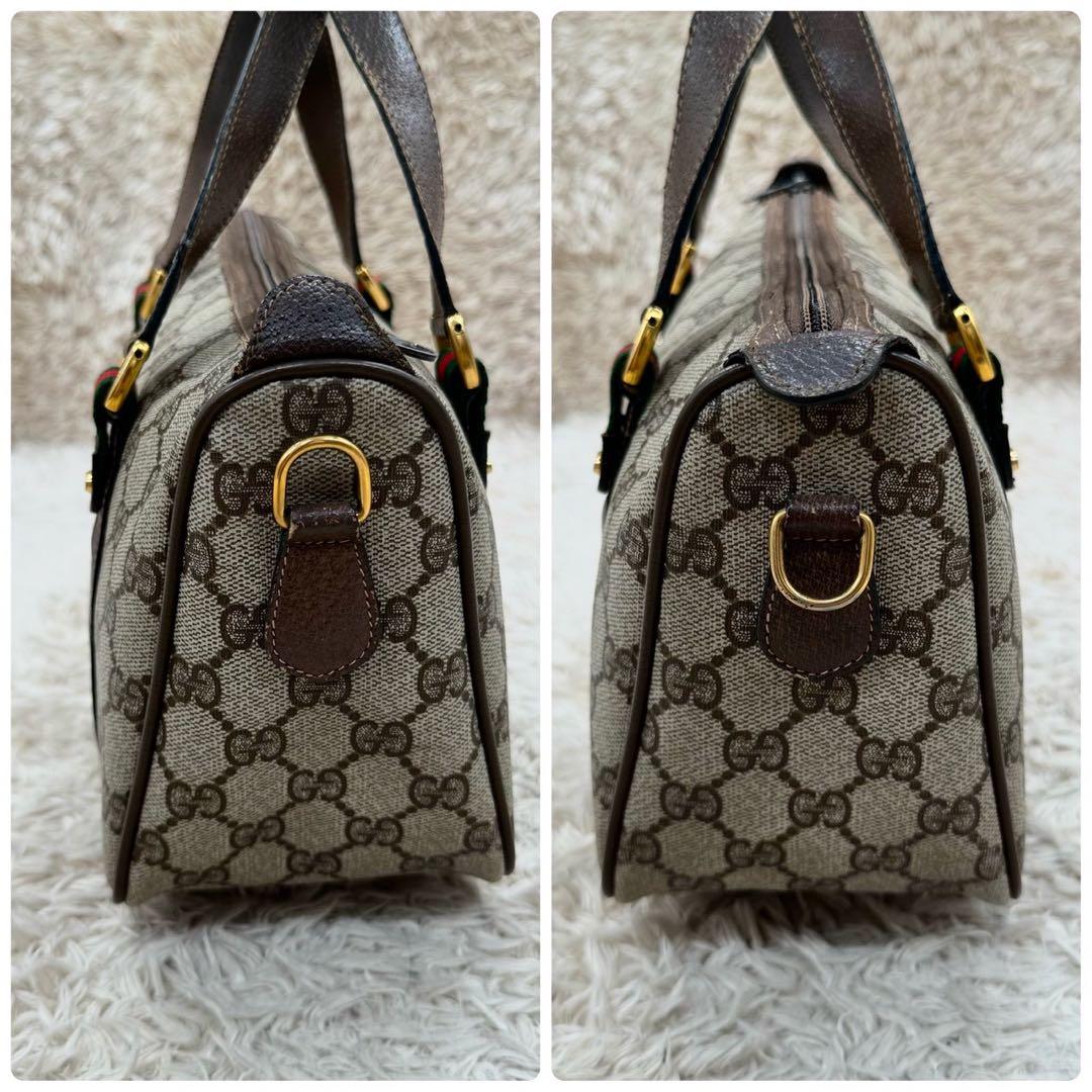 【美品】グッチ ミニボストンバッグ ベージュ スプリーム シェリーライン