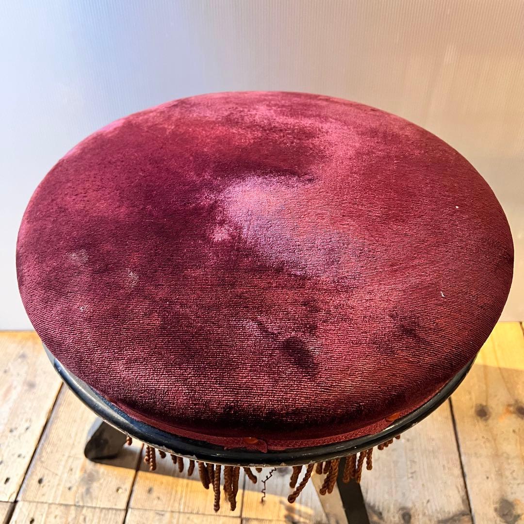 KAWAI ピアノ 丸椅子 レトロ アンティーク 回転イス チェア 紫 パープル