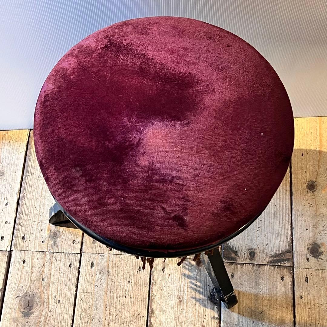 KAWAI ピアノ 丸椅子 レトロ アンティーク 回転イス チェア 紫 パープル