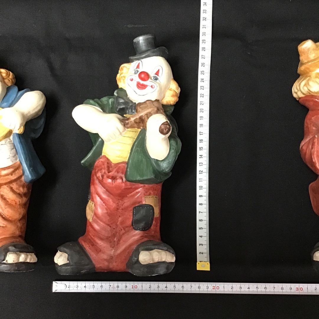 カラフルなピエロ陶器置き物　高さ27cm 4体セット　レトロ　アンティーク