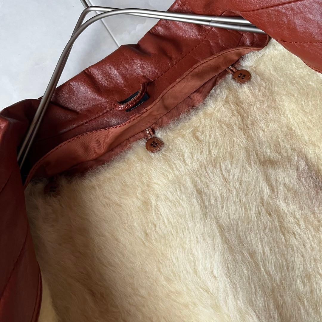 ヴィンテージ リアルレザー ロングコート ブラウン 11 L 裏地牛柄 アニマル