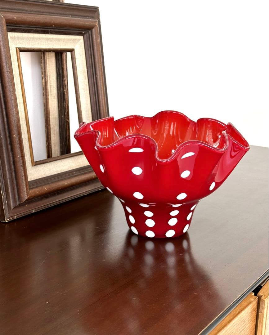 ミッドセンチュリー　水玉フラワーベース　ドット柄花瓶　マルティーグラス　ポップ