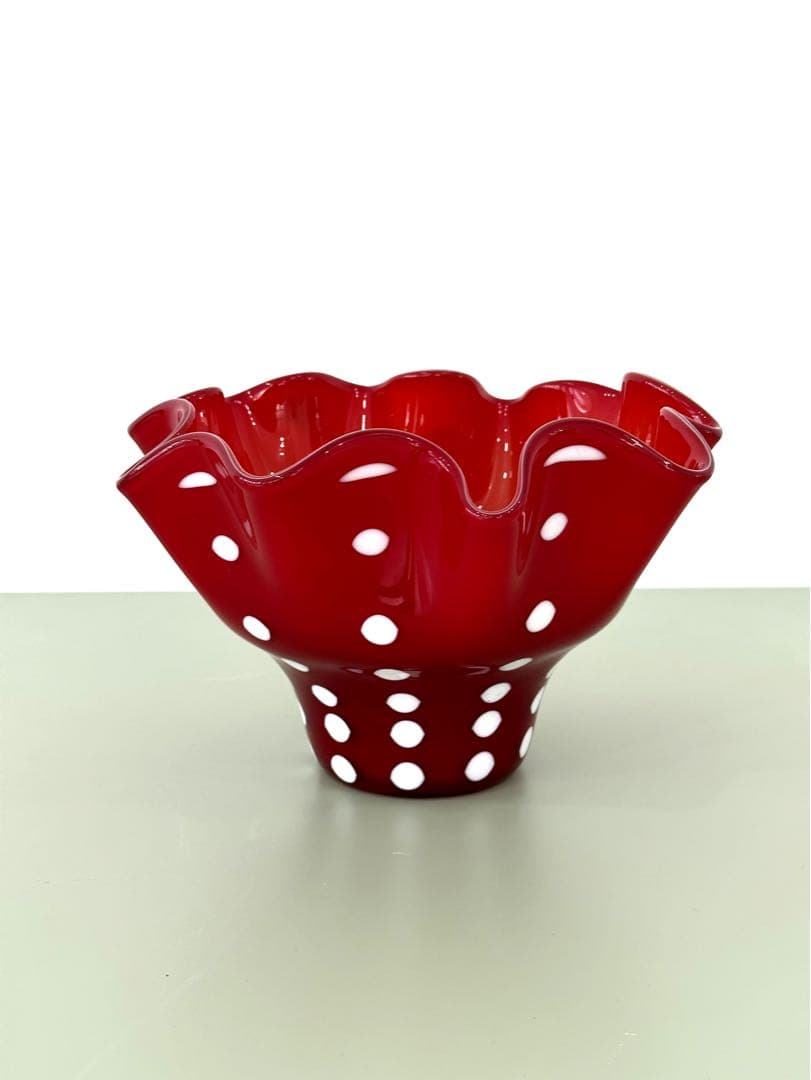 ミッドセンチュリー　水玉フラワーベース　ドット柄花瓶　マルティーグラス　ポップ