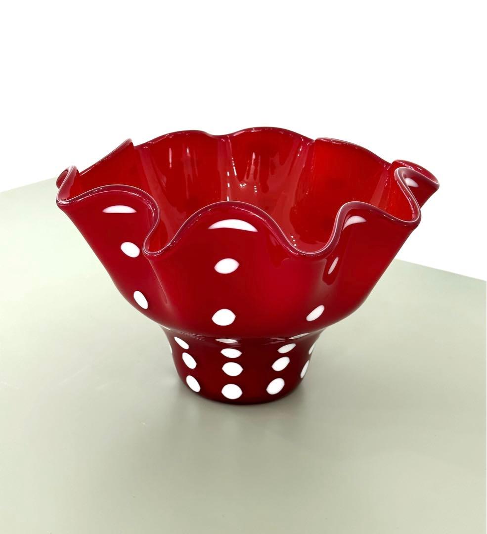 ミッドセンチュリー　水玉フラワーベース　ドット柄花瓶　マルティーグラス　ポップ