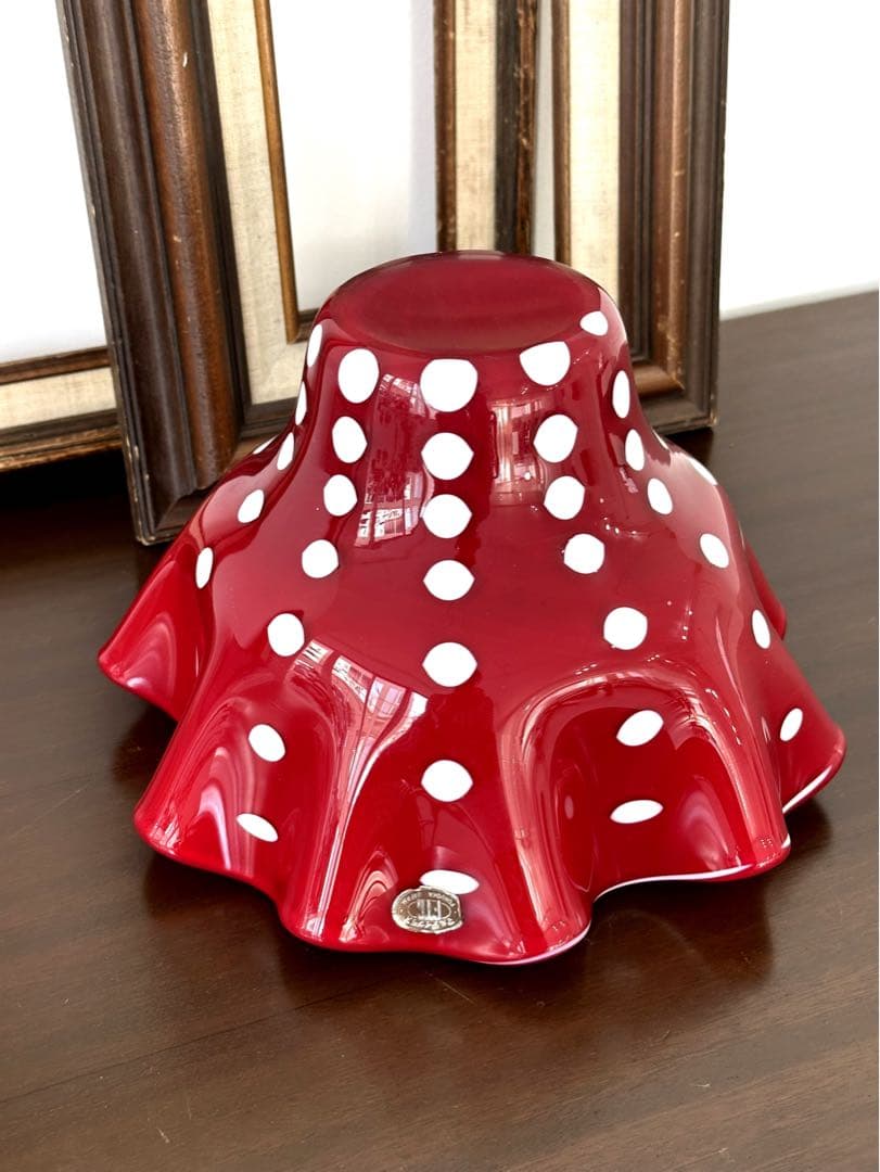 ミッドセンチュリー　水玉フラワーベース　ドット柄花瓶　マルティーグラス　ポップ