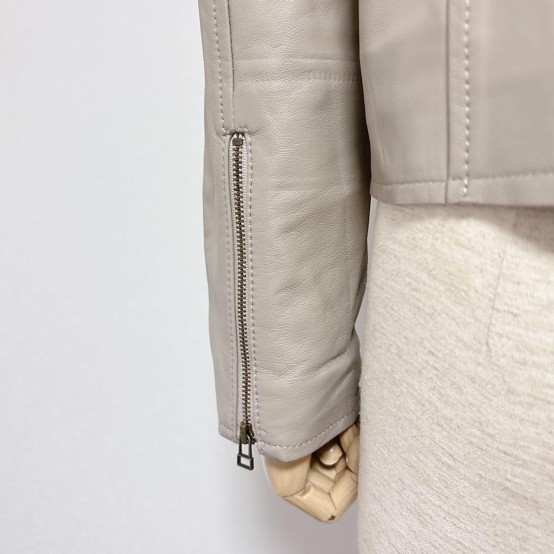 美品 もりのがっこう レディース 長袖 ノーカラー レザー ジャケット 羊革 Ｌ