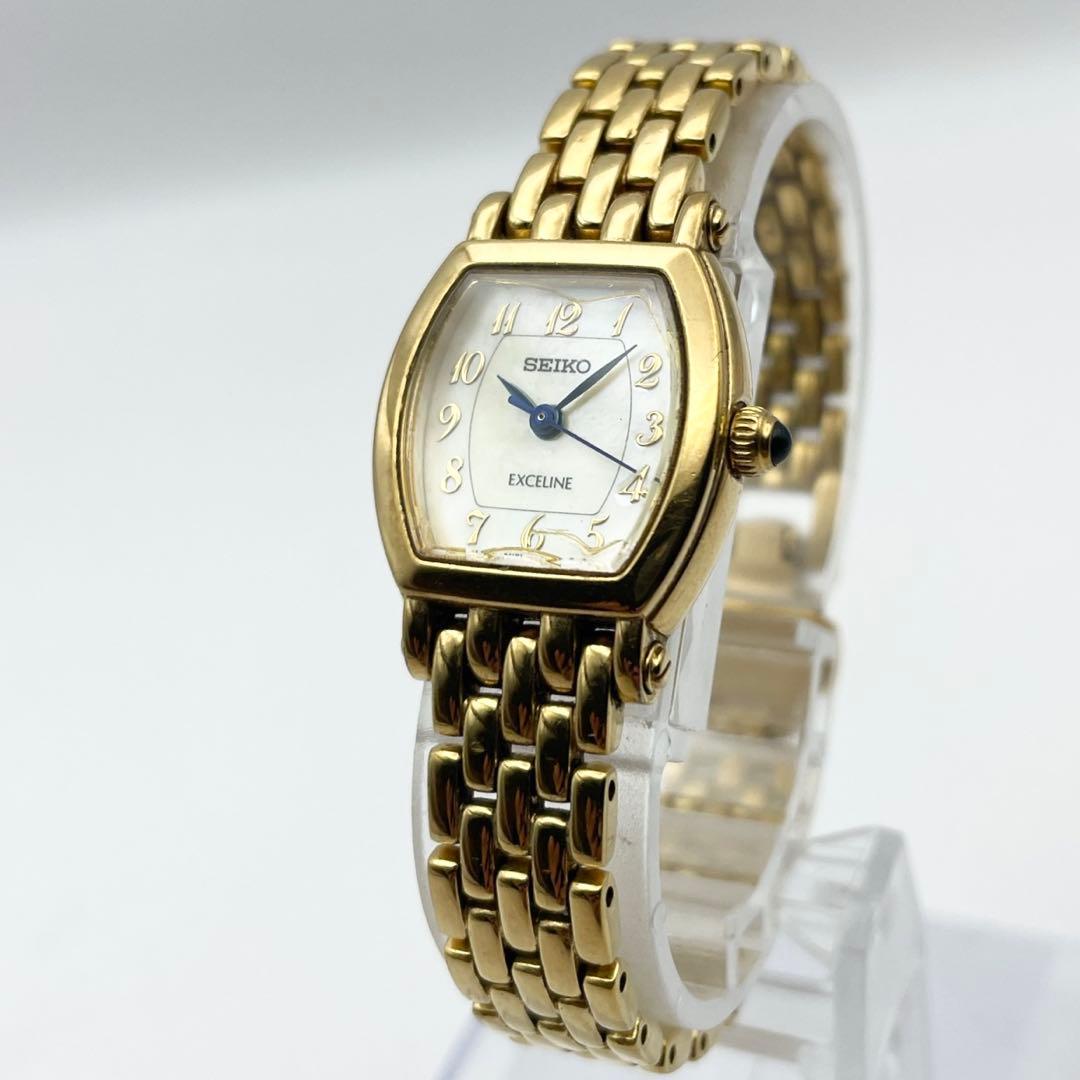 セイコー EXCELINE レディース腕時計 トノー ゴールド クォーツ 稼働品