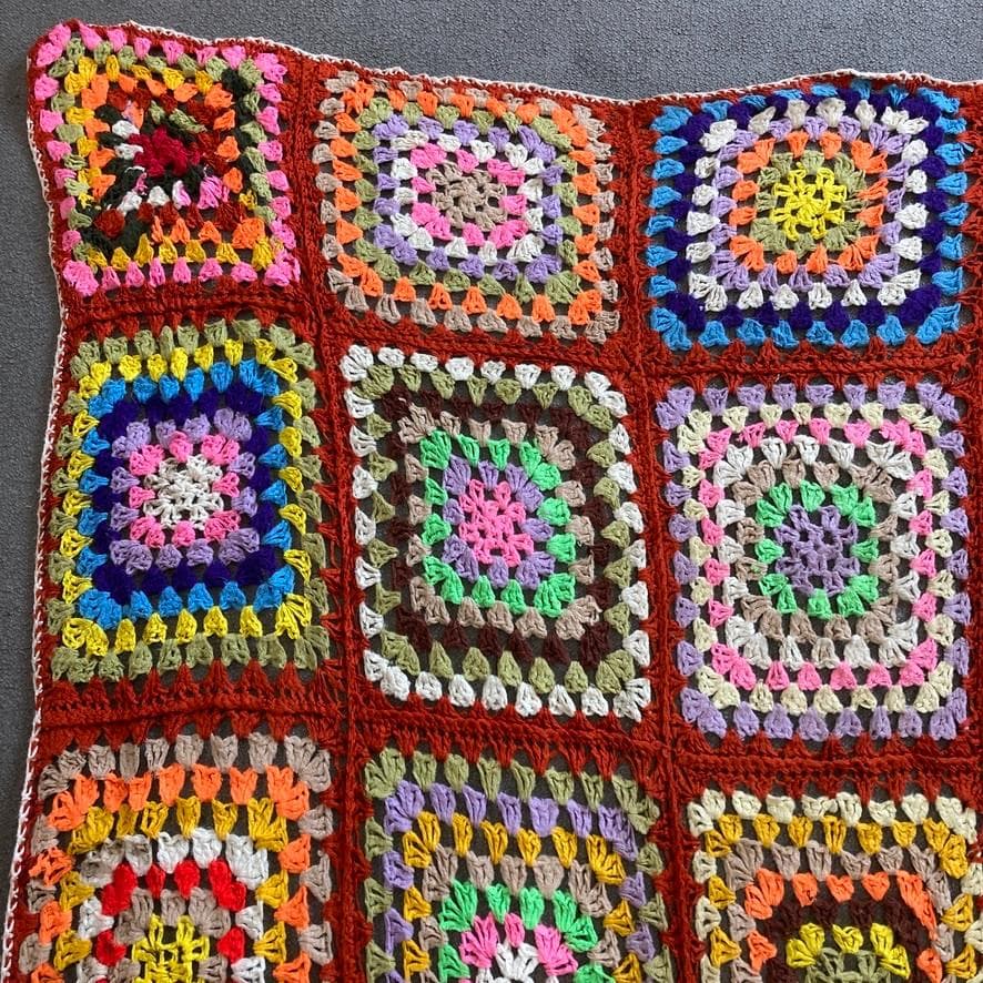 BQJO クロシェ ニット ラグ ビンテージ グラニースクエア マルチカラー F