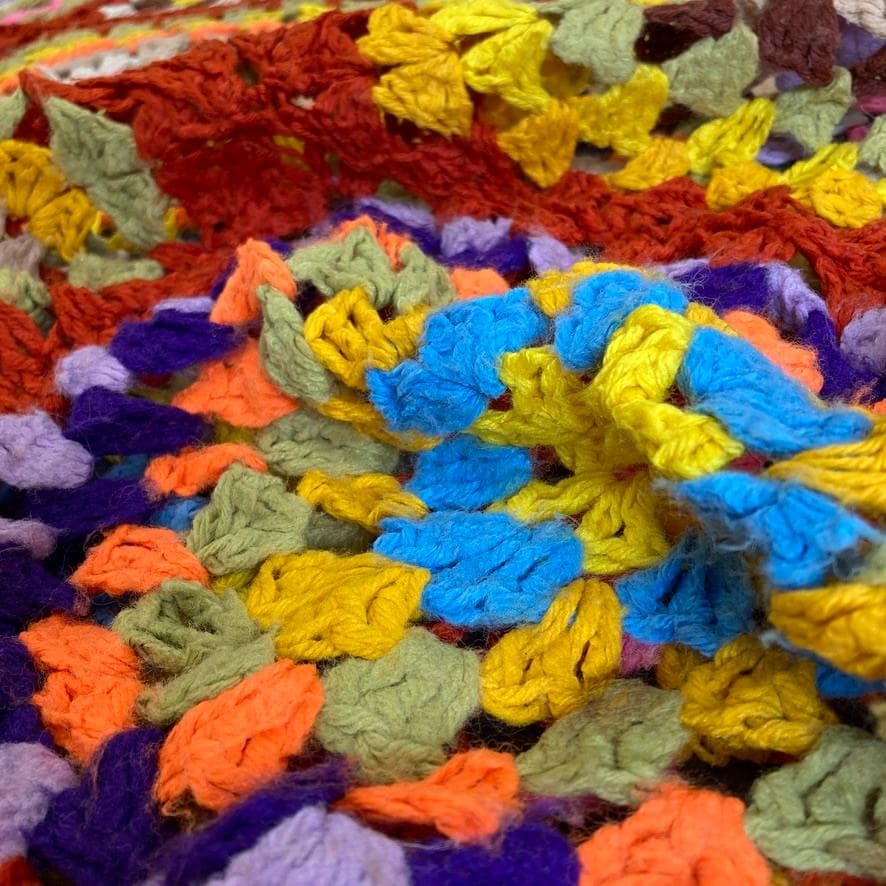 BQJO クロシェ ニット ラグ ビンテージ グラニースクエア マルチカラー F