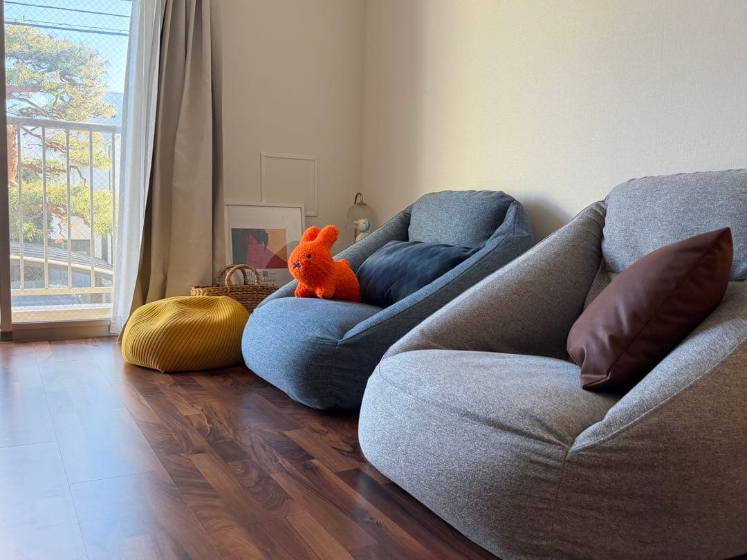 【2点セット】無印良品 空気でできたソファ　ブルー&グレー