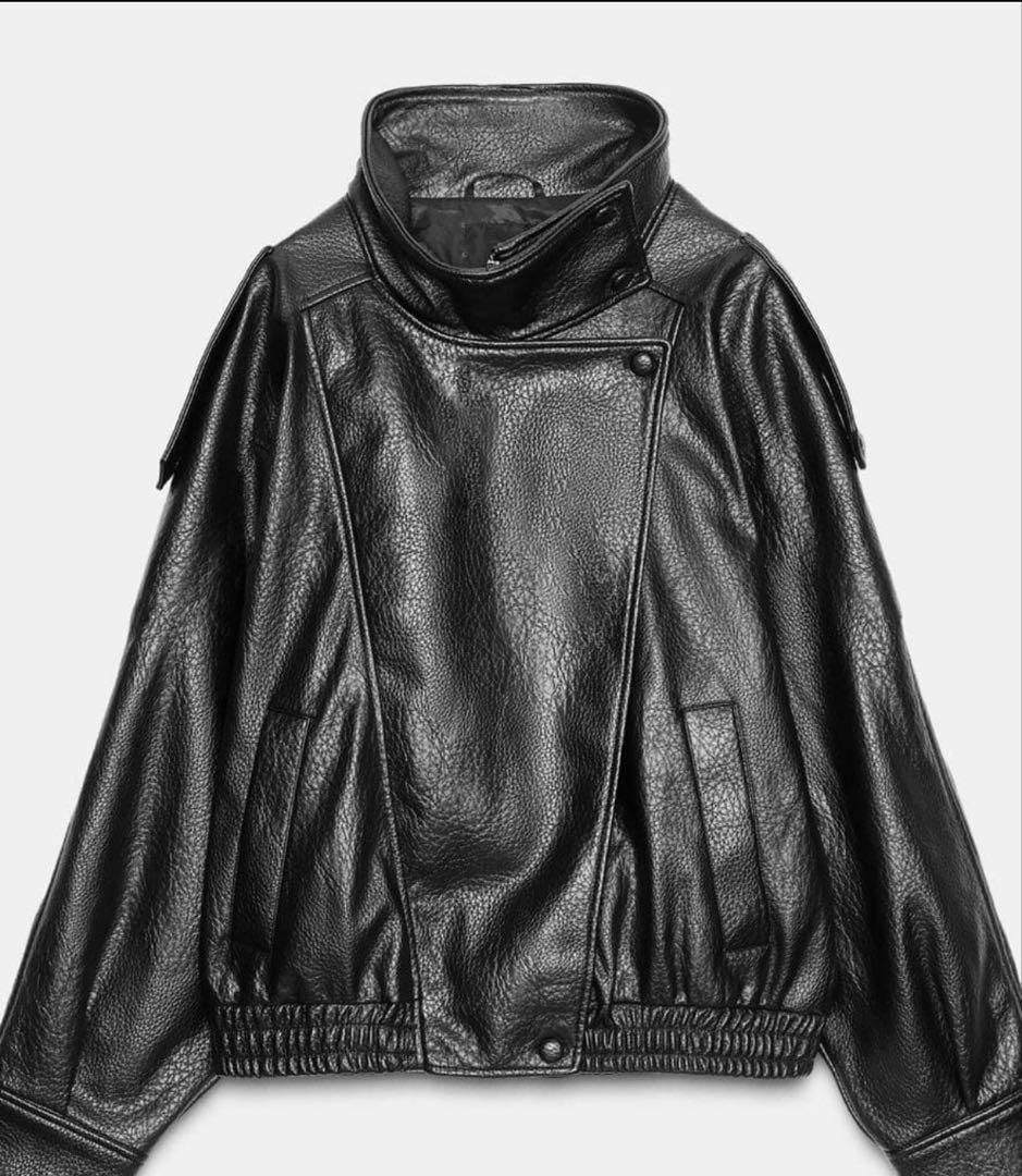 ZARAフェイクレザージャケット ブラック ハイネック S