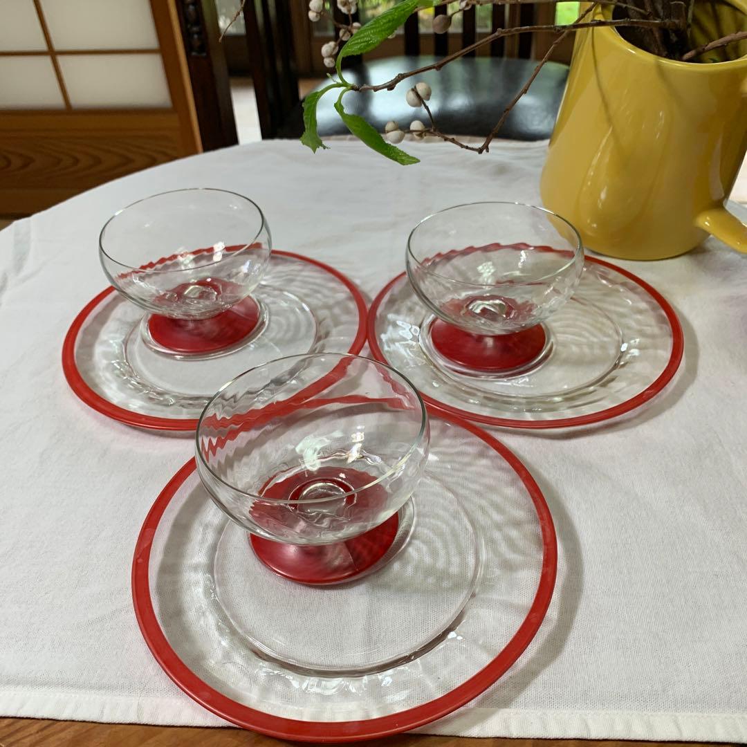 デポー　ヴィンテージ　ガラス　デザート　セット　パーティー　モールガラス　美品