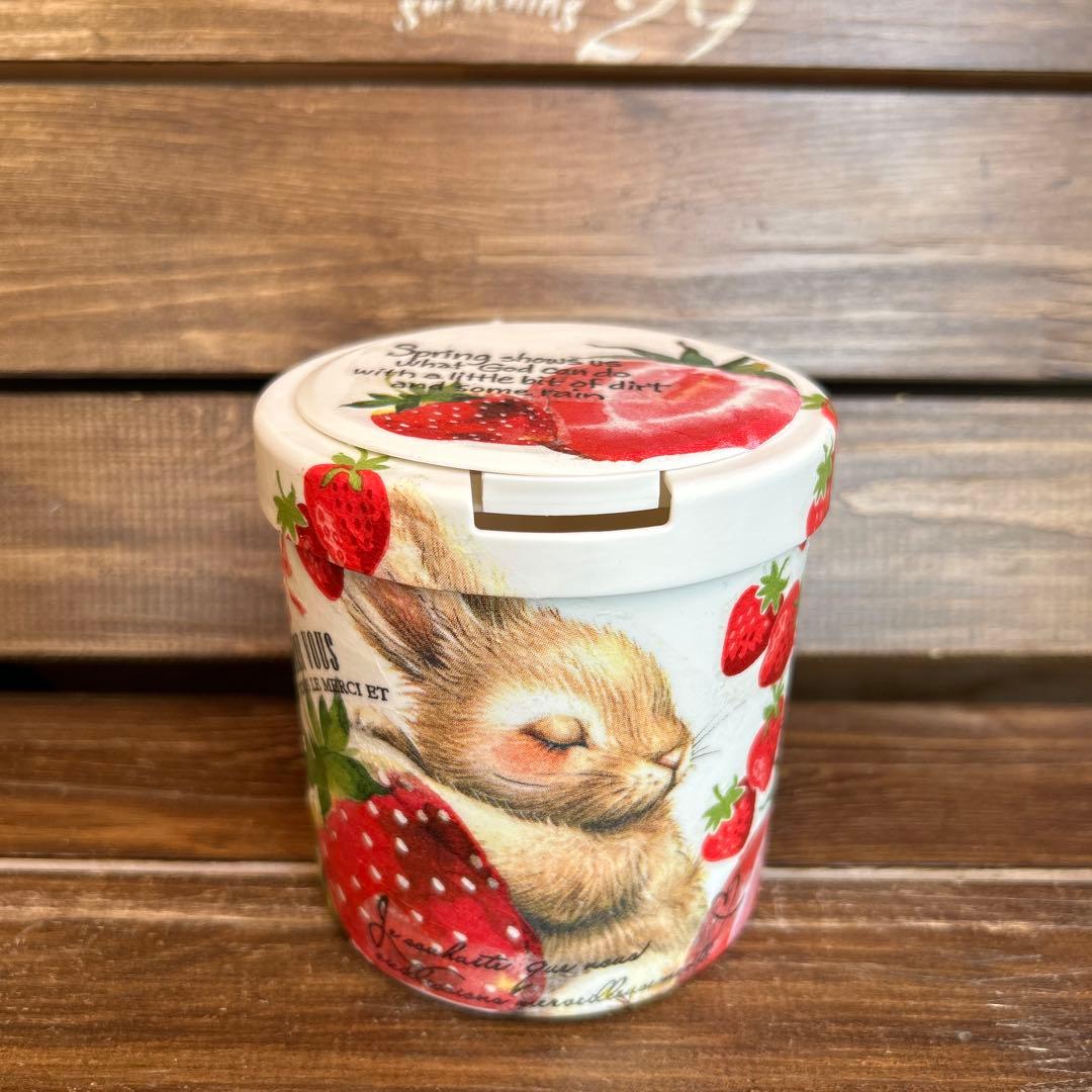 売切れ　リメイク　綿棒ケース　 大きな苺とおねむなうさぎさん