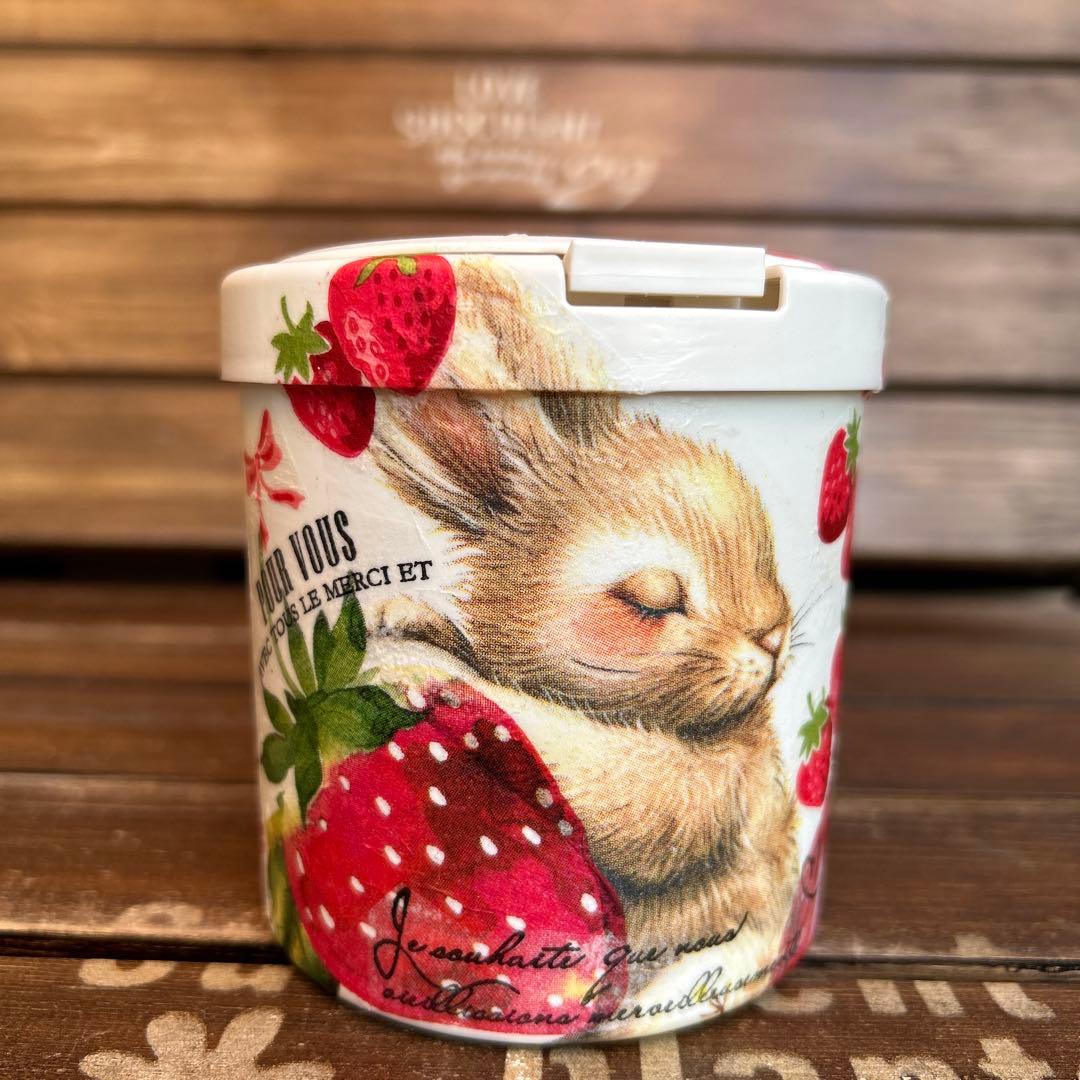 売切れ　リメイク　綿棒ケース　 大きな苺とおねむなうさぎさん