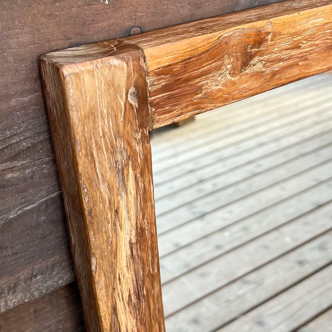 一点物 オールドチーク材の壁掛け鏡 80cm × 60cm 木製フレーム 無垢材