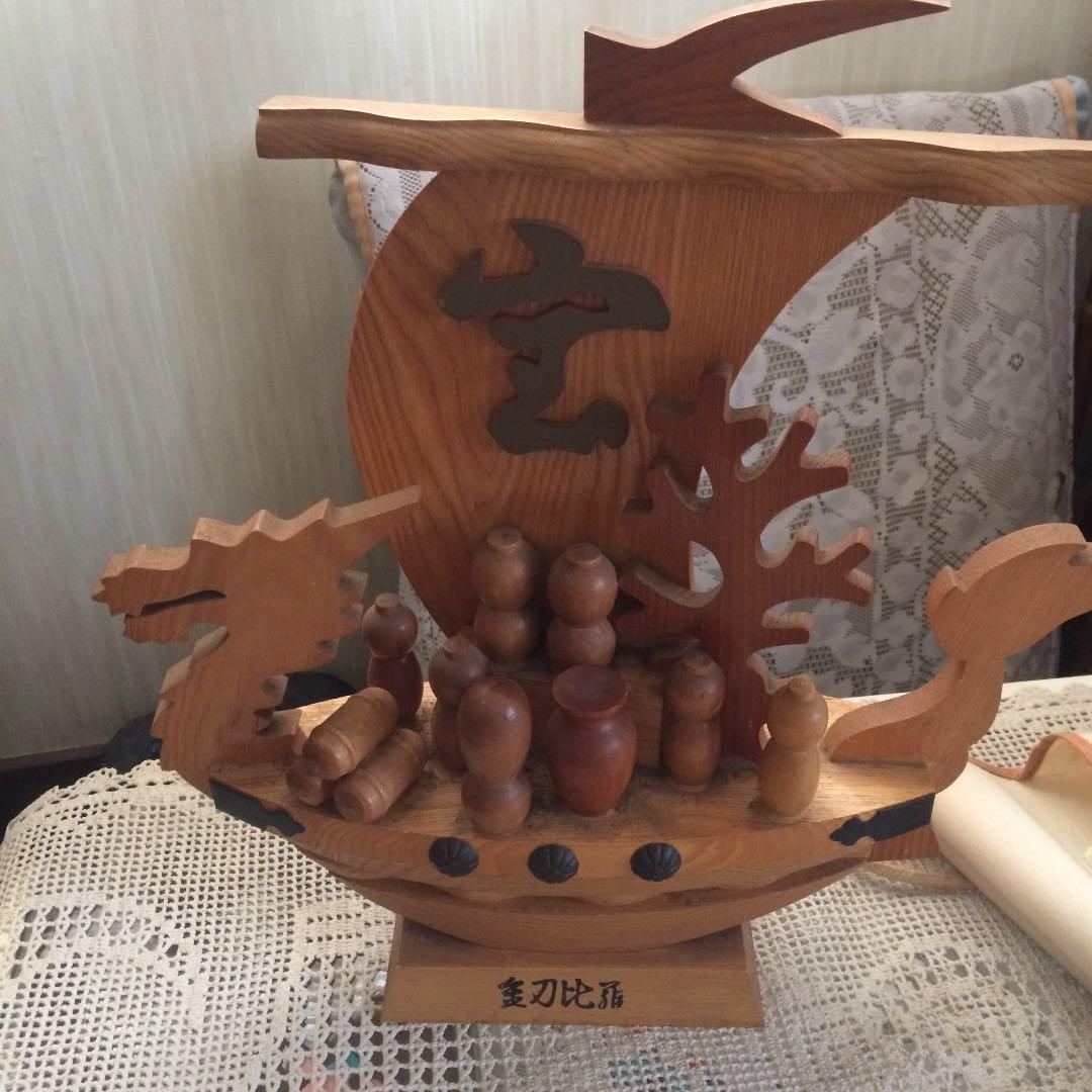 大型　七福神　宝船　木像　木彫り　風水